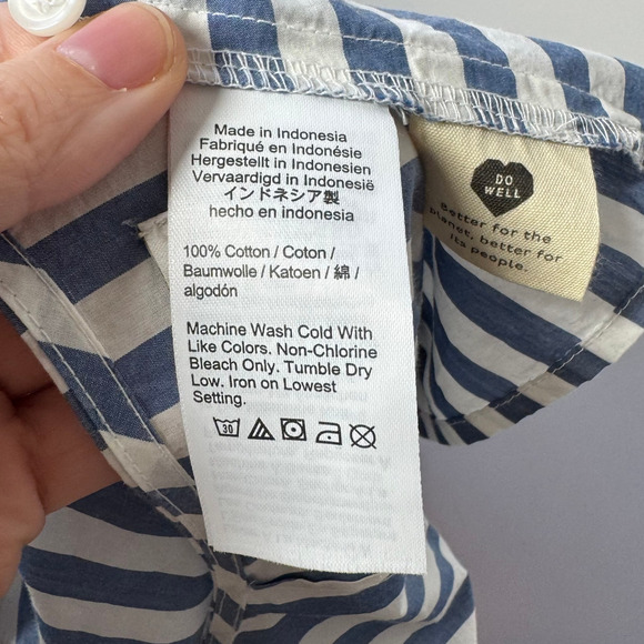 Madewell Top Women S Cuffed-Sleeve Wrap Blouse in Stripe Blue White Clean Girl - Picture 6 of 8